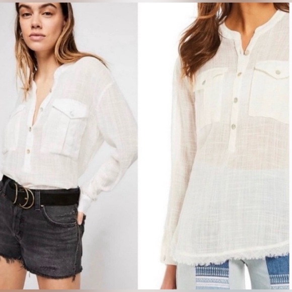 Free People Tops - Free People Talk To Me lightweight gauzy button-down shirt in Shite Small